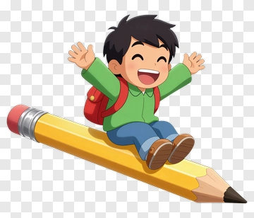 Cartoon Boy Riding A Giant Pencil PNG