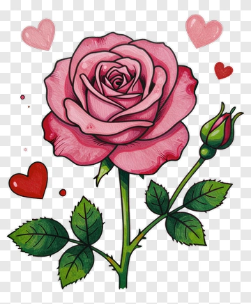 Pink Rose With Hearts PNG