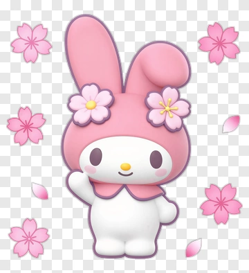 Cute Bunny Character With Cherry Blossom Flowers PNG