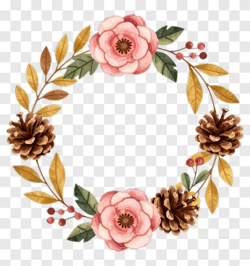 Floral Wreath With Pinecones And Leaves PNG