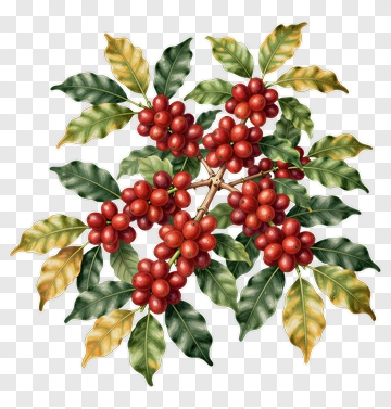 Coffee Plant Branch With Red Berries And Green Leaves PNG