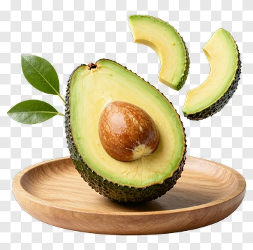 Sliced Avocado On A Wooden Plate PNG