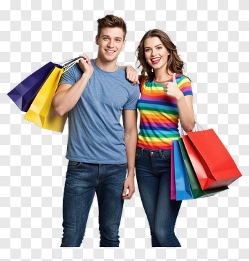 Happy Young Couple Holding Shopping Bags PNG