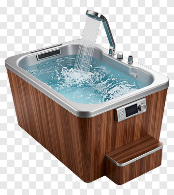 Modern Bathing Tub With Water Flowing PNG