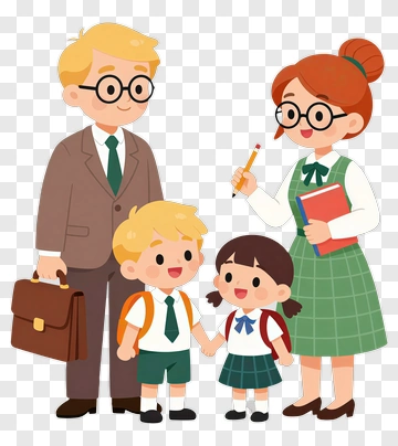 Cartoon Family With Teacher And Students PNG