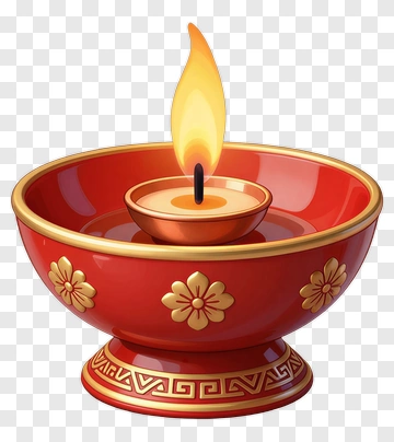 Decorative Red Candle Bowl With Flame PNG