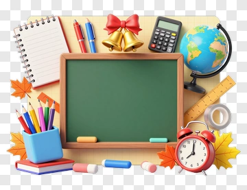 School Supplies And Chalkboard PNG