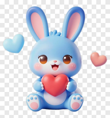 Cartoon Blue Bunny Holding A Heart PNG