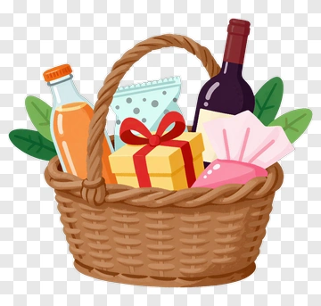 Gift Basket Filled With Beverages And Treats PNG