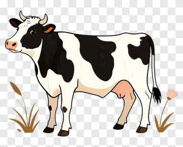 Cartoon Cow Standing In A Field PNG