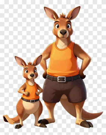 Cartoon Kangaroo Family PNG