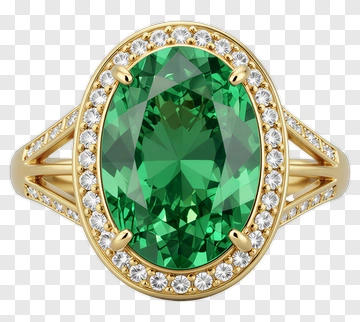 Gold Ring With Green Gemstone And Diamonds PNG