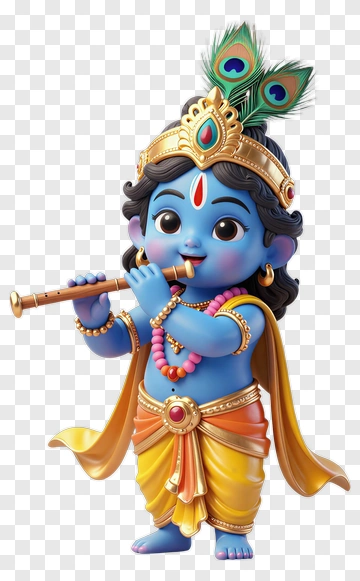 3D Krishna Playing Flute PNG