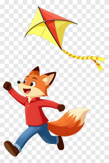 Cartoon Fox Flying A Kite PNG