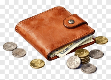 Brown Wallet With Cash And Coins PNG