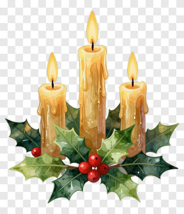 Christmas Candles With Holly And Berries PNG