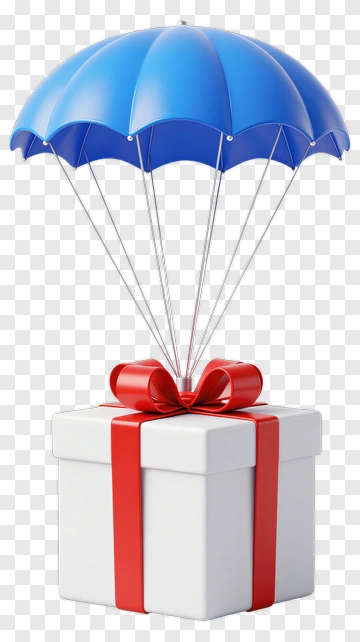 Gift Box With A Blue Parachute PNG