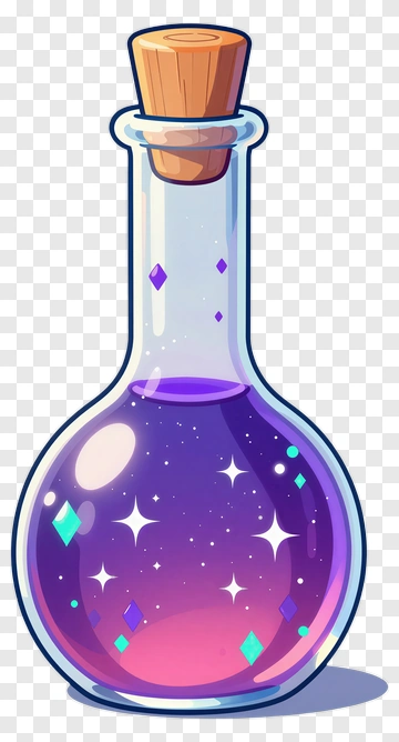 Colorful Potion Bottle With Sparkling Liquid PNG