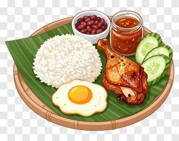 Delicious Plate Of Nasi Lemak With Chicken And Egg PNG