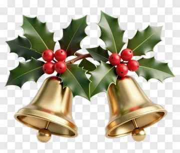 Christmas Bells With Holly Leaves And Berries PNG