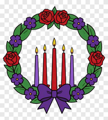 Colorful Advent Wreath With Candles And Flowers PNG