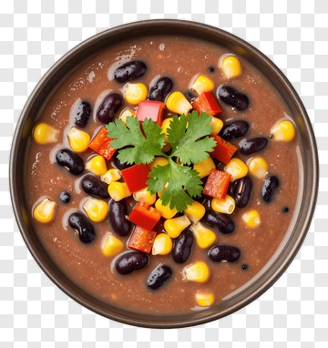 Bowl Of Black Bean Soup With Corn And Peppers PNG