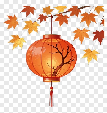 Autumn Lantern With Maple Leaves PNG