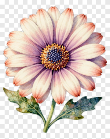 Watercolor Flower With Leaves PNG