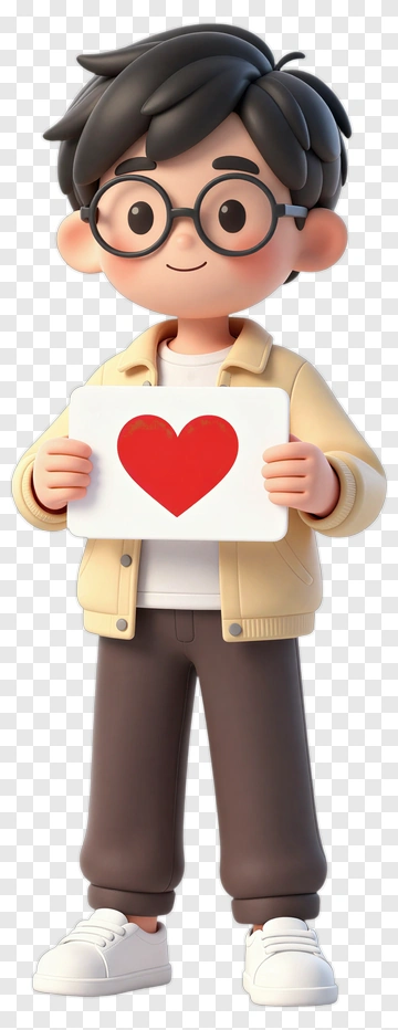 Cartoon Boy Holding A Heart Sign PNG
