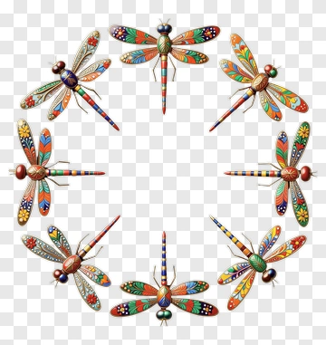 Colorful Dragonflies In A Circular Arrangement PNG