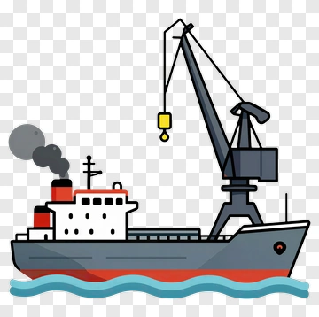 Cartoon Cargo Ship With Crane PNG