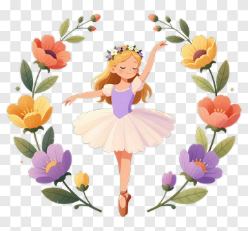 Ballet Dancer Surrounded By Colorful Flowers PNG