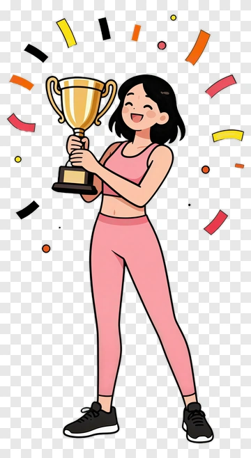 Happy Woman Holding A Trophy PNG