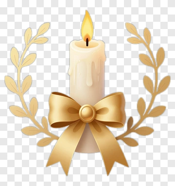 Candle With Golden Bow And Laurel Leaves PNG