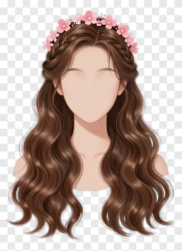 Girl With Long Wavy Hair And Flower Crown PNG