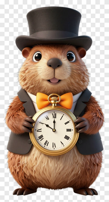 Cartoon Groundhog Holding A Pocket Watch PNG