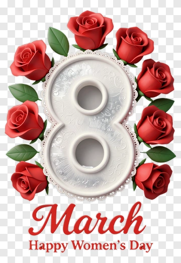 Happy Women's Day March 8 With Roses PNG