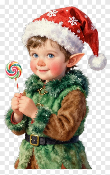 Christmas Elf Holding A Lollipop PNG