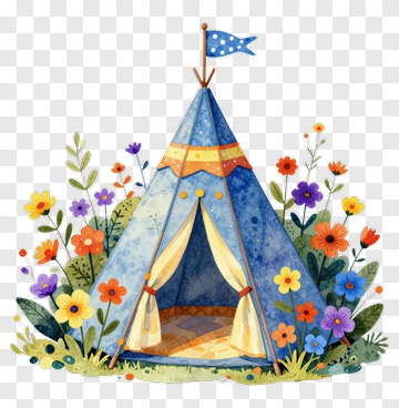 Colorful Tent Surrounded By Flowers PNG