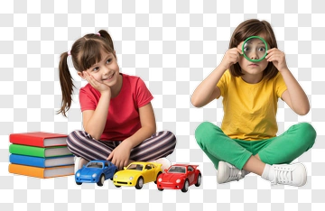 Children Playing With Toy Cars And Books PNG