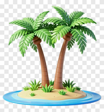 Cartoon Palm Trees On A Tropical Island PNG