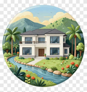 Modern House Surrounded By Lush Greenery PNG