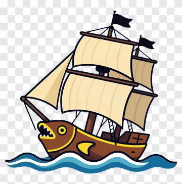 Cartoon Ship With Fish Design Sailing On Water PNG