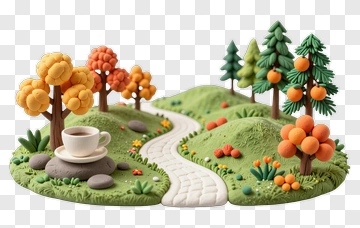 Colorful Felt Landscape With Trees And A Path PNG