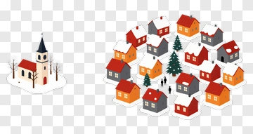 Winter Village With Snowy Houses And Church PNG