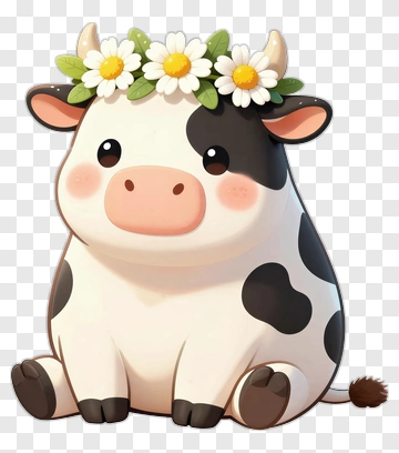 Cartoon Cow With Flower Crown PNG