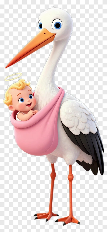 Cartoon Stork Carrying A Baby PNG