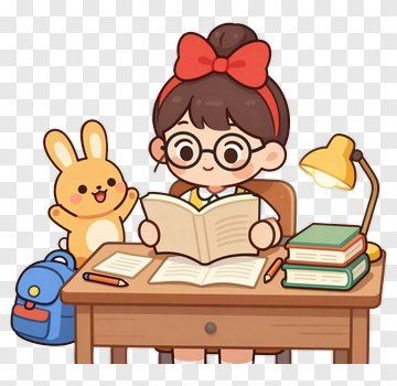 Cartoon Student Reading A Book At A Desk PNG