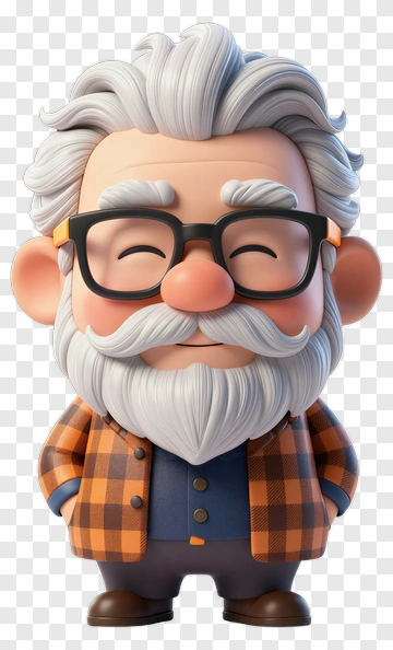 3D Cartoon Grandfather With Glasses PNG