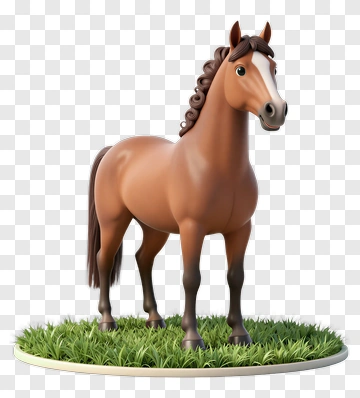 3D Brown Horse Standing On Grass PNG